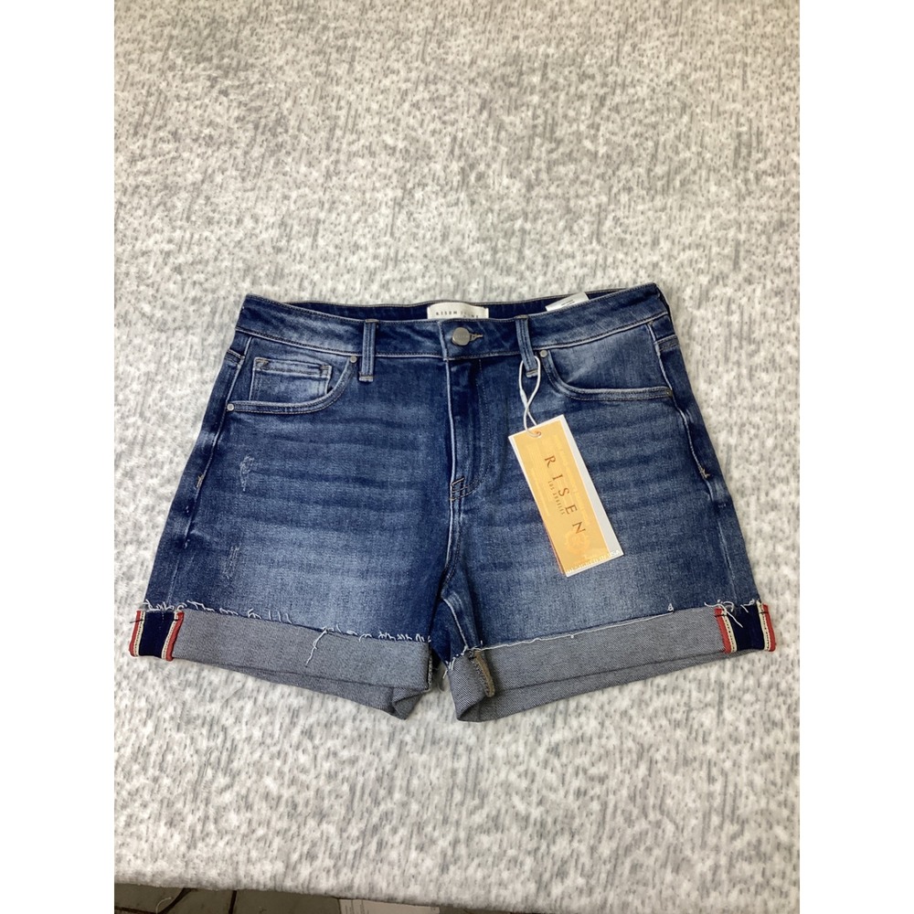 Risen Jeans Womens Medium Wash Cuffed Mid Rise Denim Shorts RDS6459 Size S